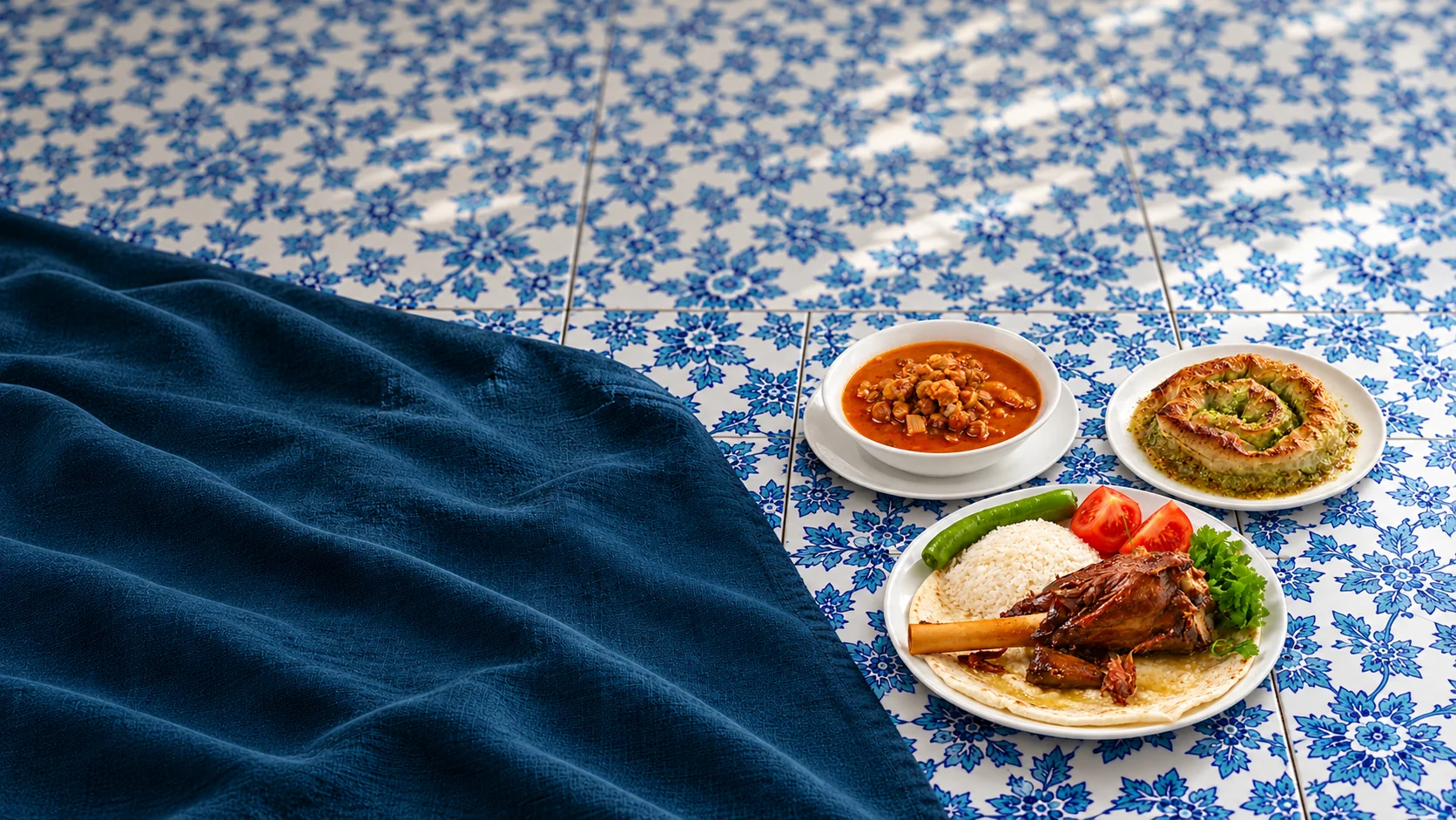 Bamya çorbası, kuzu fırın kebabı ve saç arası tatlısı